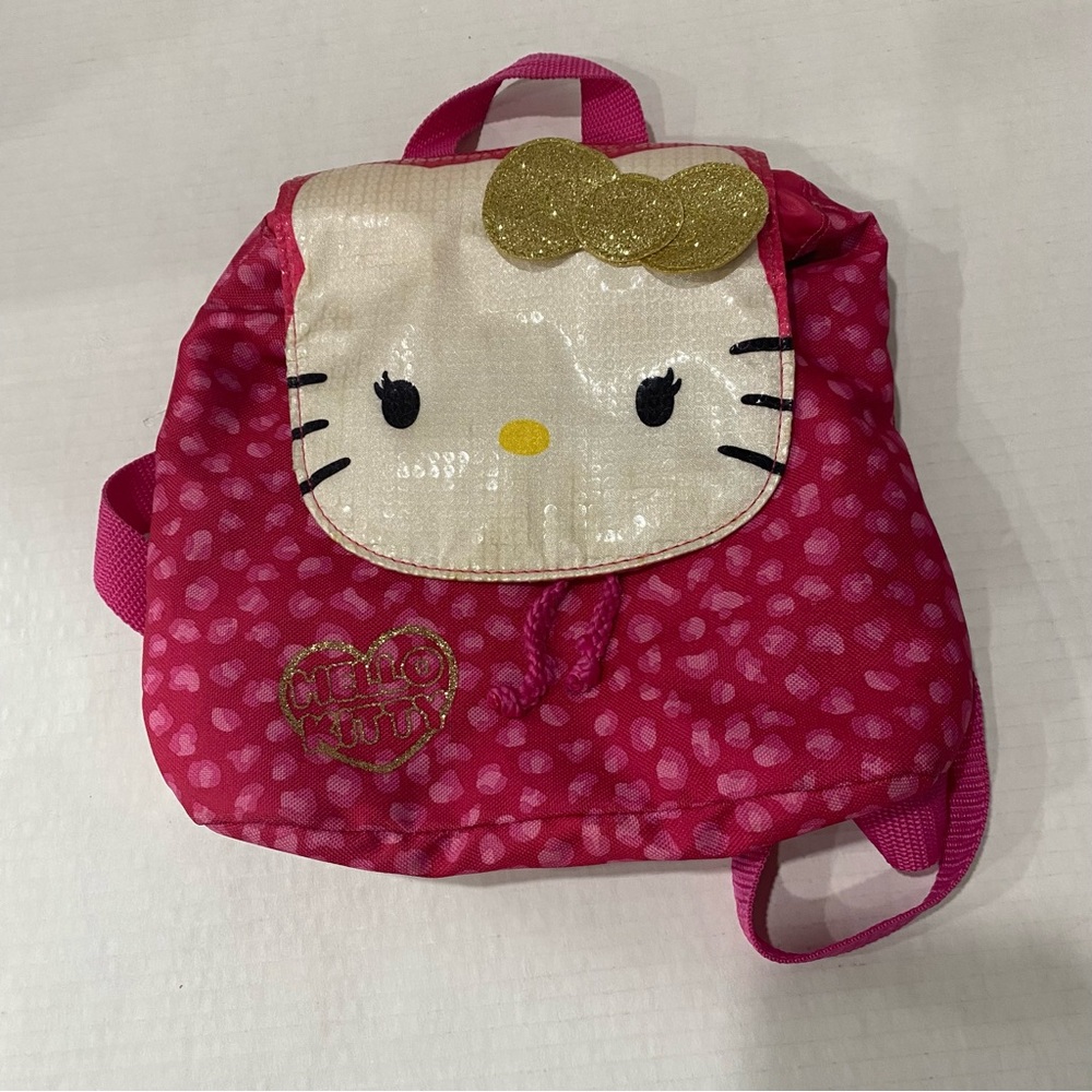 Hello Kitty Mini 10” Pink Backpack Gold Sequin Bow Fashion Bag Sanrio